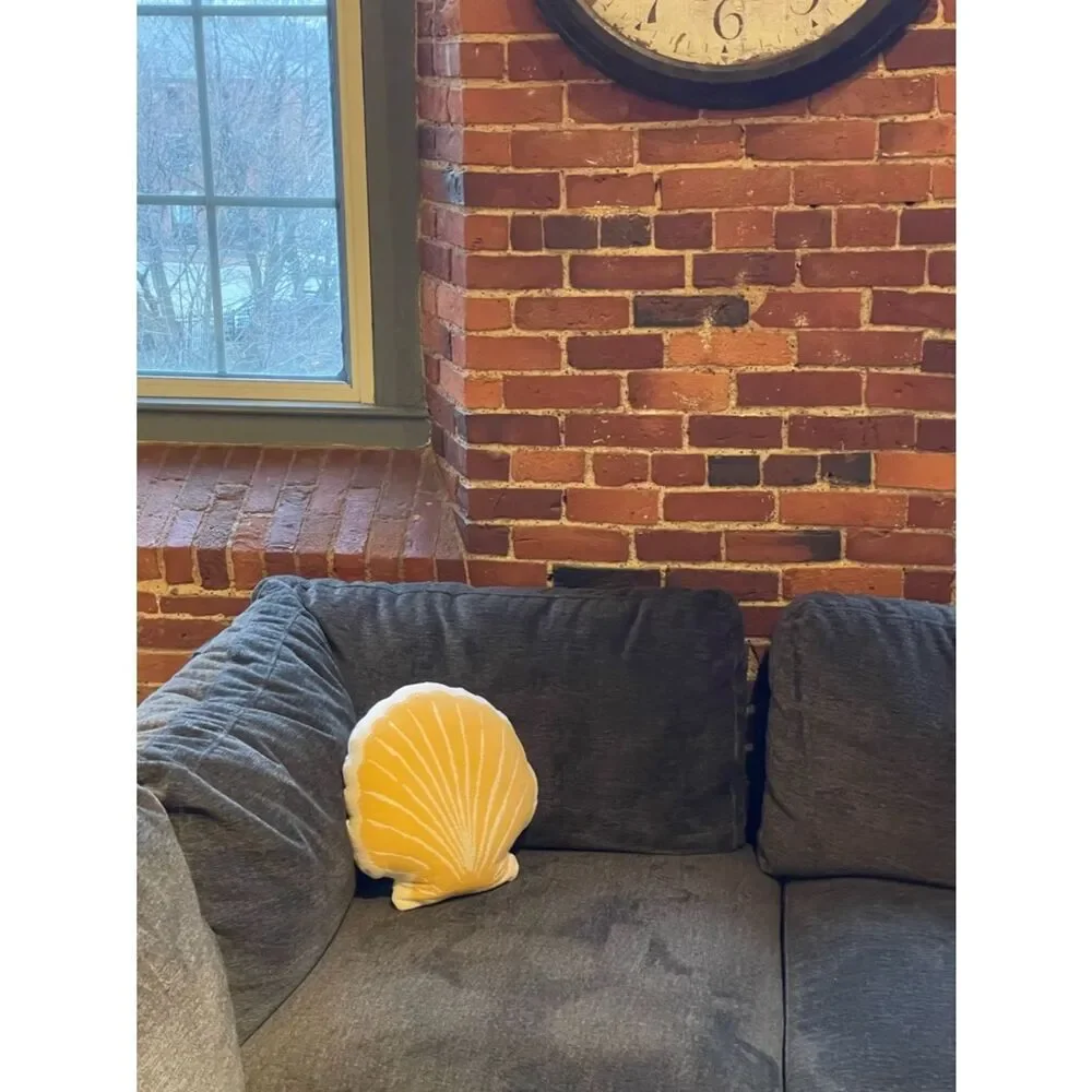 Shell-Shaped Yellow & White Small Accent Pillow Beachy Coastal Nautical Vibes
